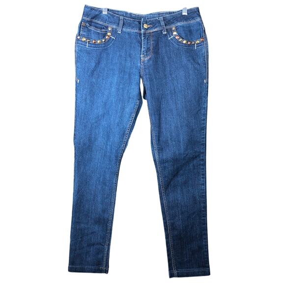 Rocawear Womens Jeans Blue Denim Mid Rise Hannah Skinny Leg Stretch 33 Waist - Picture 1 of 11